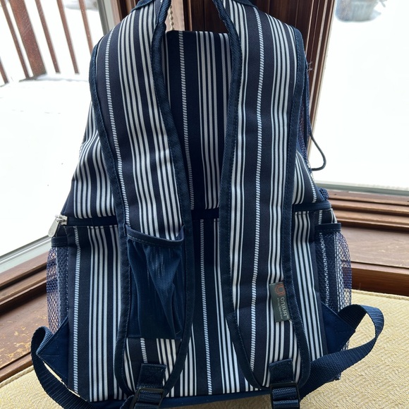 Picnic Time Brand Backpack with Cooler and Dry Space-Navy & White Striped - Picture 2 of 5